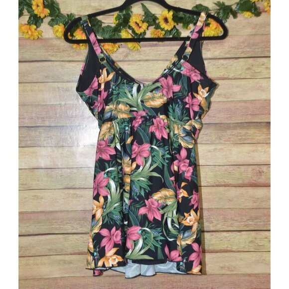 Alisha Levine One Piece Hawaiian Floral Bathing Swimsuit Size 14 Wrap Skirted - Picture 6 of 9